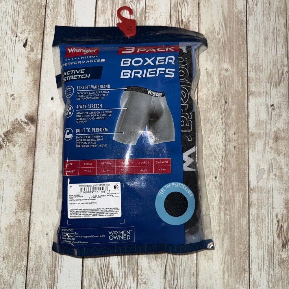 Wrangler Performance Active Stretch Size Medium‎ 3 Pack Men's Boxer Briefs New